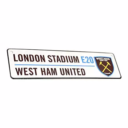 West Ham United FC 3D Embossed Metal Hanging Street Sign Wall Plaque in White and Black