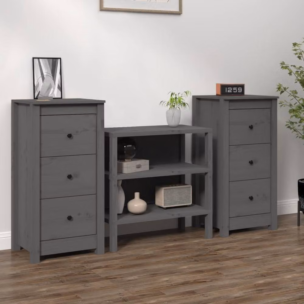 Berkfield Home Set of 2 Grey Rustic Solid Wood Pine Sideboards, W/D/H: 40 x 35 x 80 cm – 2