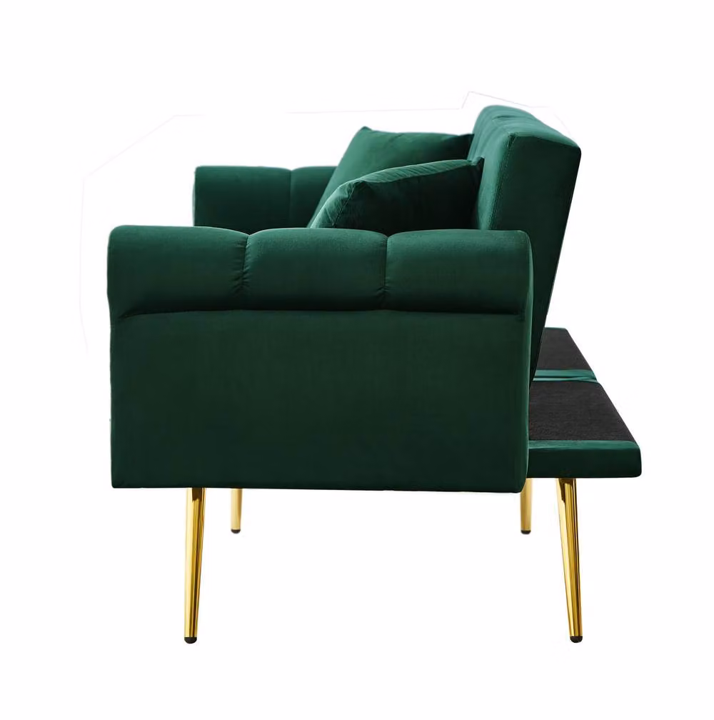 STILVORA 2-Seater Green Velvet Click Clack Sofa Bed with Solid Wood Frame and Scatter Cushions – 4