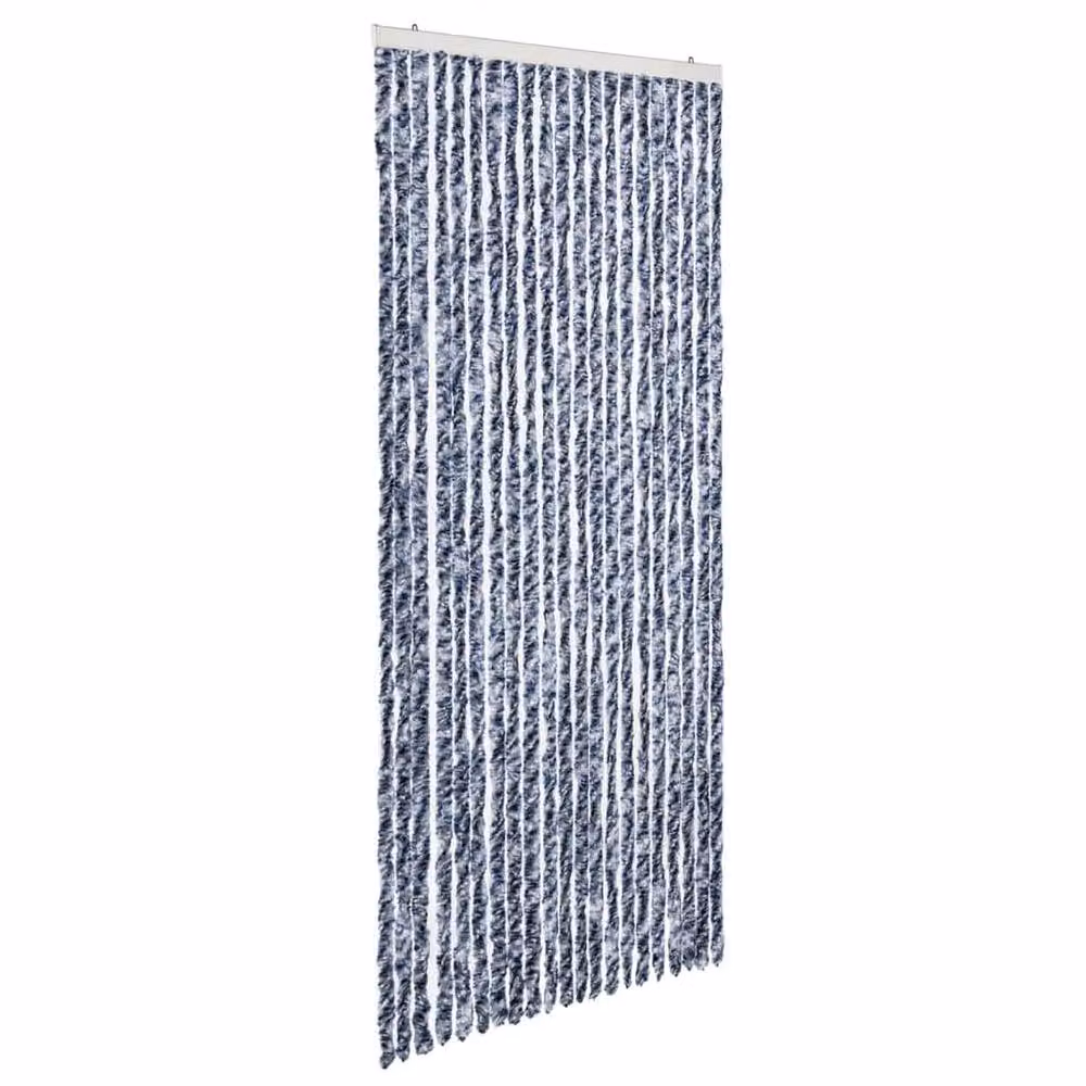 Berkfield Home Chenille Insect Curtain in Blue, White and Silver, W/H: 90 x 220 cm – 3