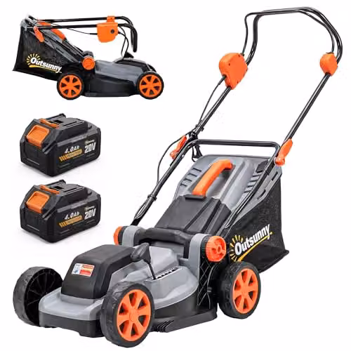 Outsunny 18V Cordless Lawnmower in Grey with 2 x 4Ah Rechargeable Batteries and 34cm Cutting Width – 1