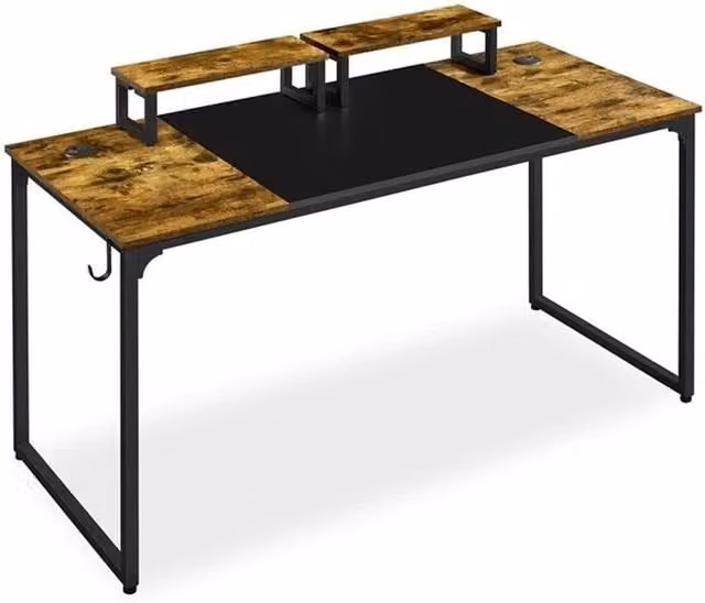 Kelvenix Computer Desk with Movable Monitor Stand in Brown and Black, W/D/H: 100 x 60 x 89.5 cm