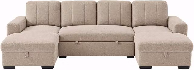Furnishings For Less UK Comaro Beige U Shaped 5 Seater Fabric Sofa Bed with Twin Storage Chaises