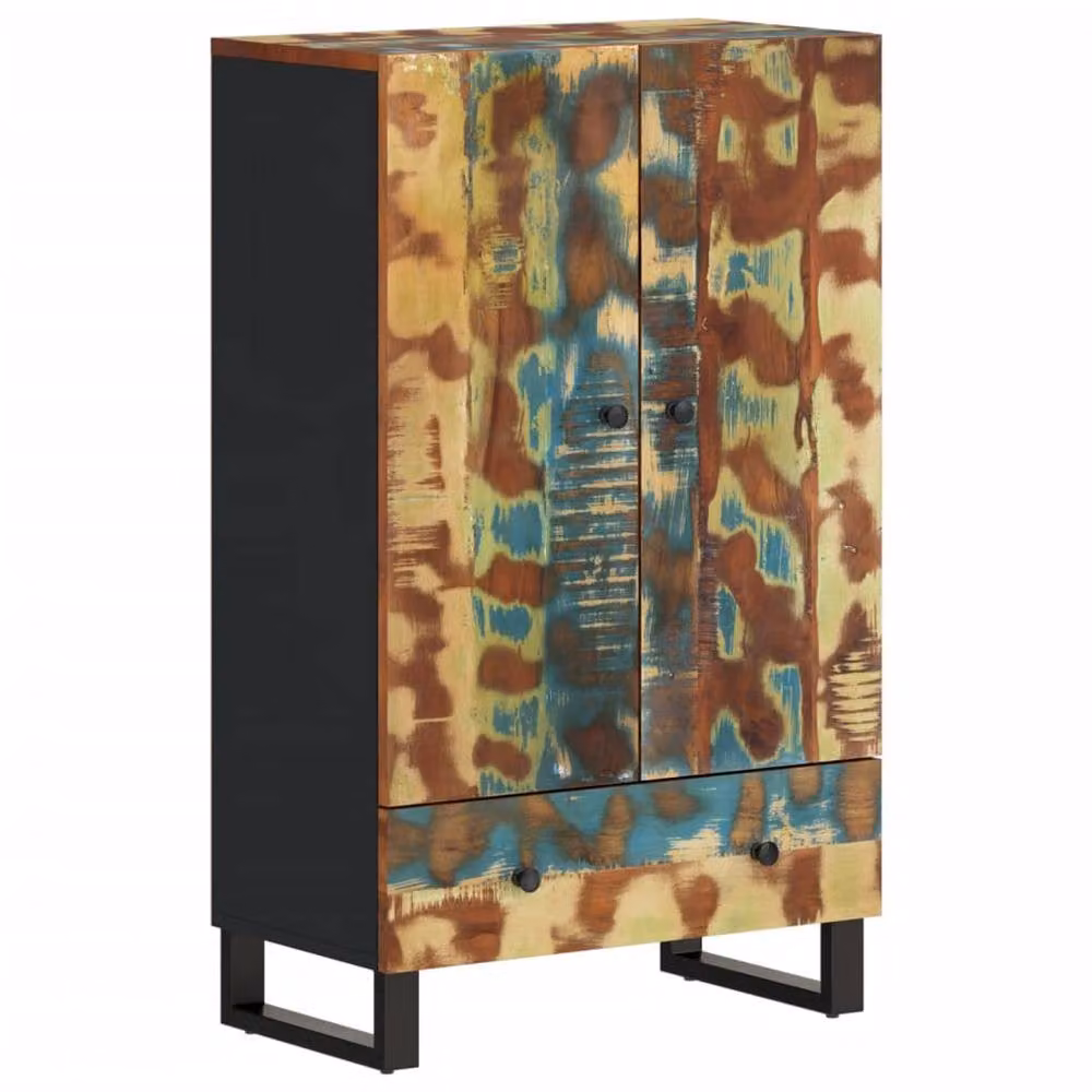 Berkfield Home Industrial Highboard with Drawer in Black Reclaimed Wood and Iron, W/D/H: 60 x 33 x 100 cm – 2