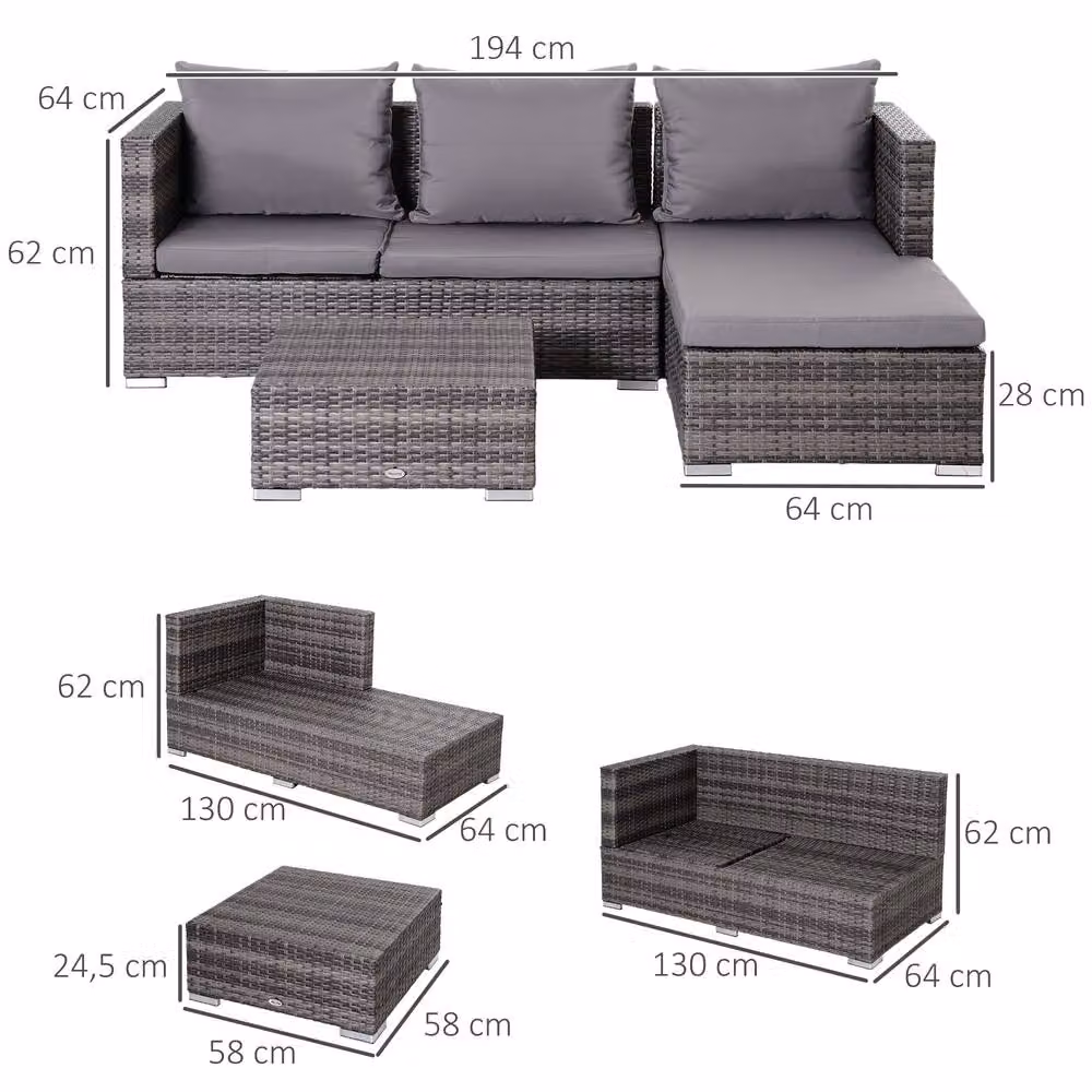 STILVORA 4-Seater Grey Sofa with Storage and Metal and Rattan Details – 2