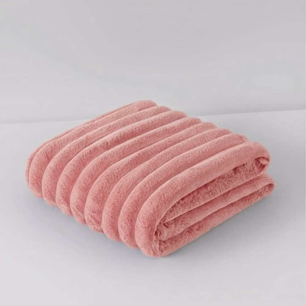 Snug City Pink Chunky Ribbed Faux Fur Knitted Blanket, W/D/H: 200 x 240 cm – 2