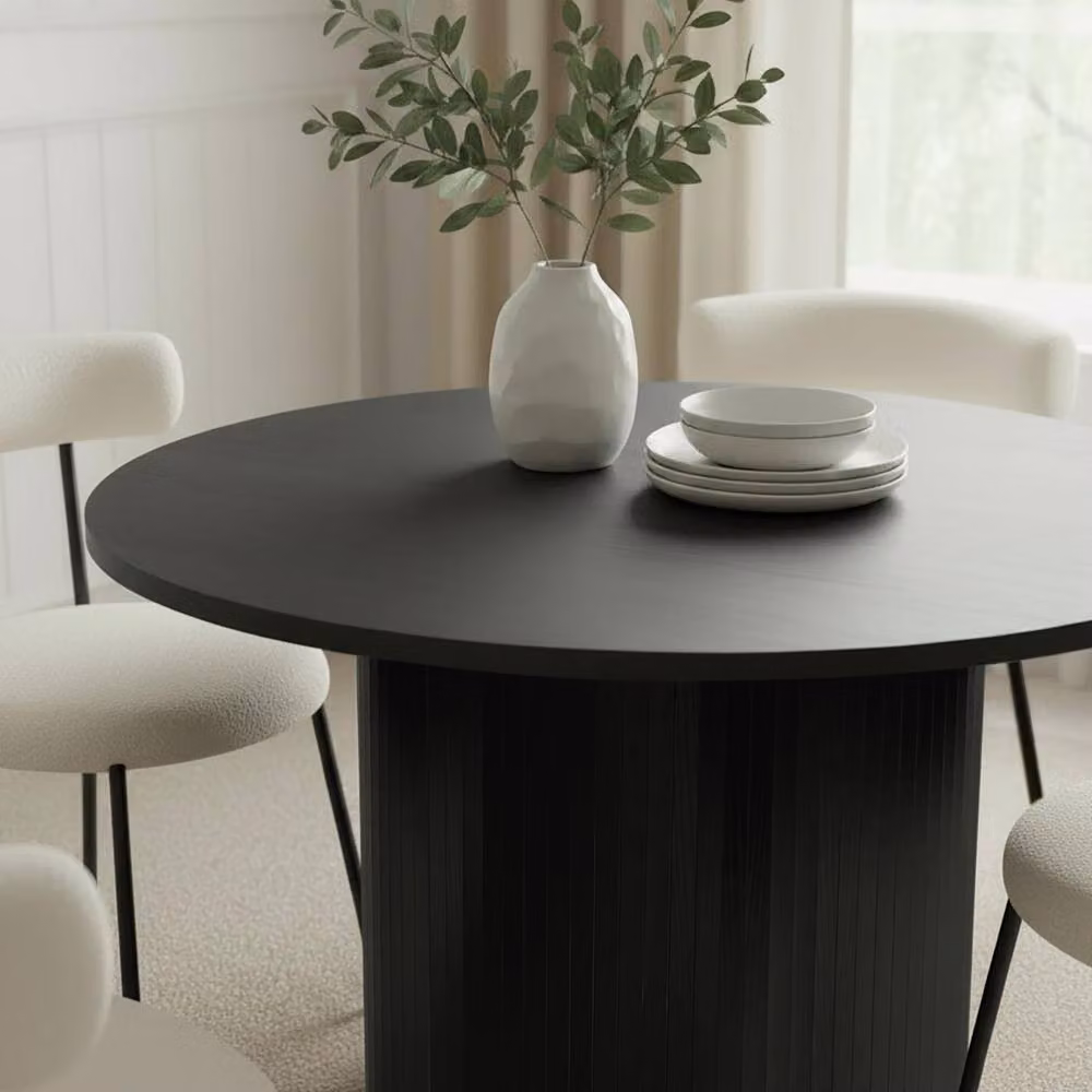OHS Madison Ribbed Round Dining Table in Black Wood Effect – 2