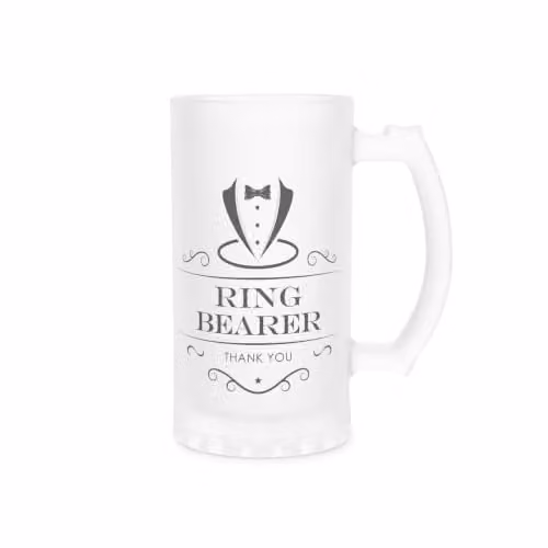 Purely Home Ring Bearer Frosted Glass Beer Stein in Black, White or Transparent, H: 15.0 cm, W: 12.0 cm, D: 8.0 cm