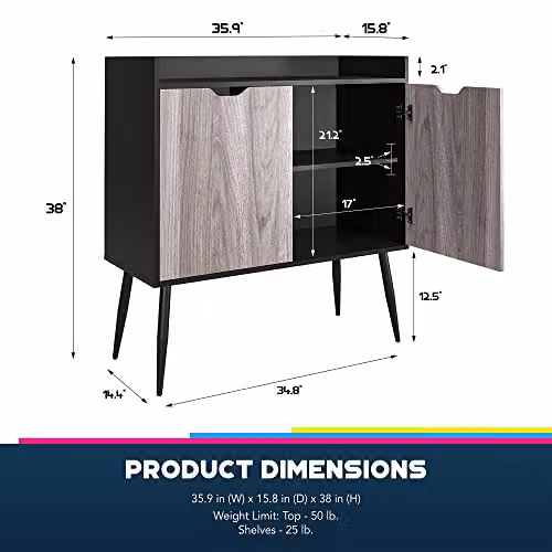 DHP Furniture Copley Bar Cabinet in Black and Brown Oak Look, W/D/H: 92 x 41 x 97 cm – 6