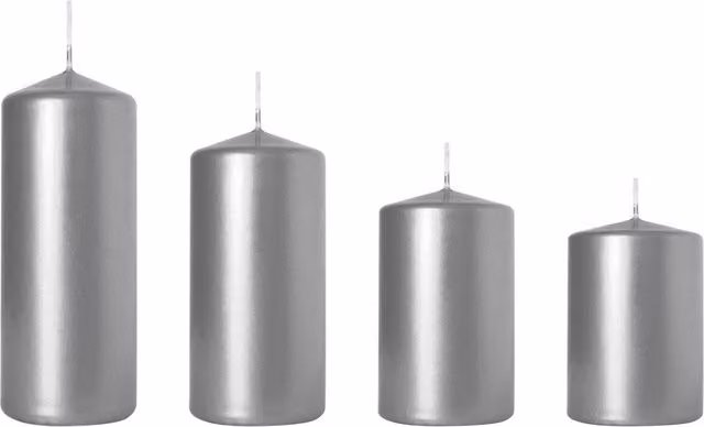 SolaDirect Set of 4 Silver Metallic Pillar Candles for Advent and Christmas Decor