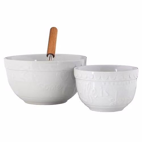 Orsina Set of 2 White Ceramic Round Mixing Bowls – 1