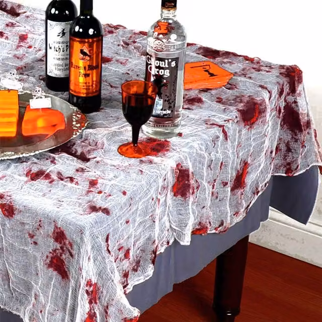 Shatchi 5-Pack Blood-Stained Gauze Tablecloths in White and Red, W: 152 cm, D: 213 cm – 6