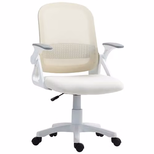 HOMCOM Ergonomic Swivel Computer Chair with Flip-up Armrests in White