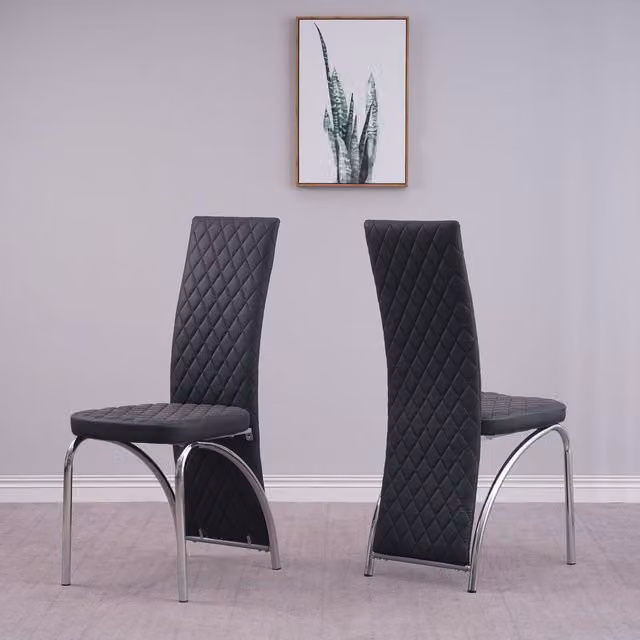 Modernique Irine Black Faux Leather Dining Chair with Cantilever Base