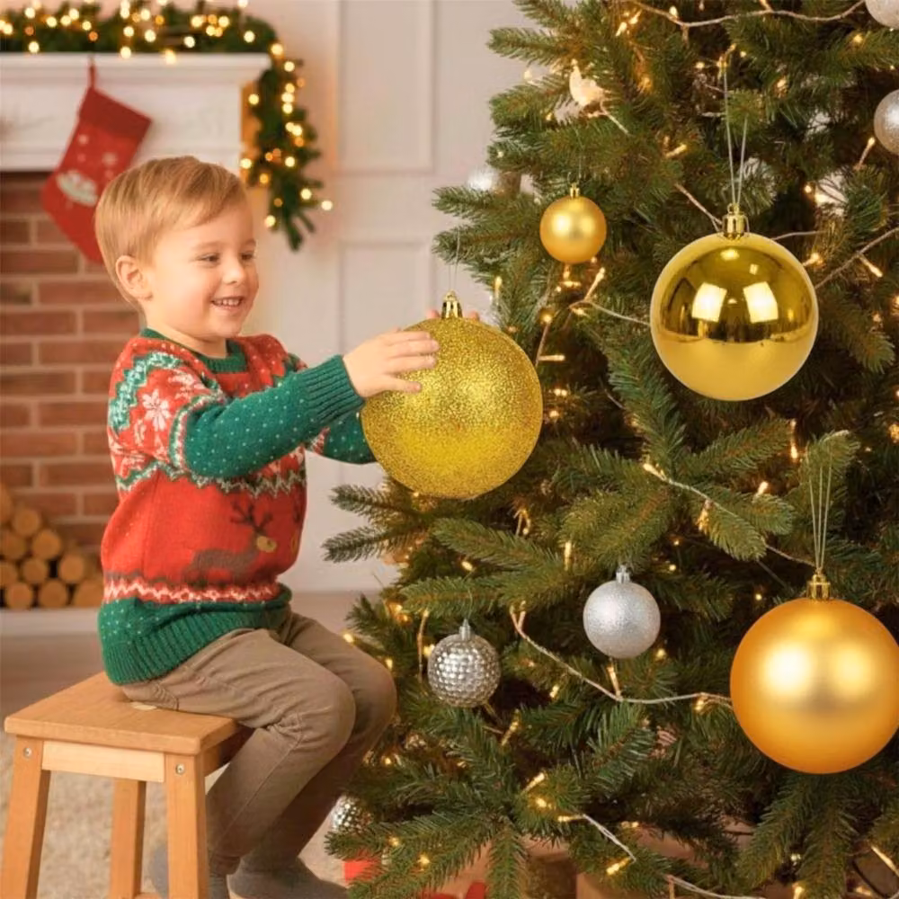 Shatchi Set of 3 Gold Christmas Baubles, 25 cm Diameter, Glossy, Matte and Glitter Finishes – 6