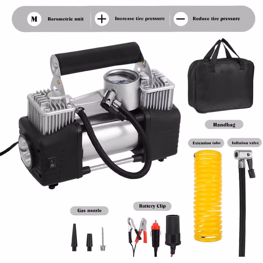 SPETLEK Heavy Duty 12V Electric Car Tyre Inflator in Black and Silver – 6