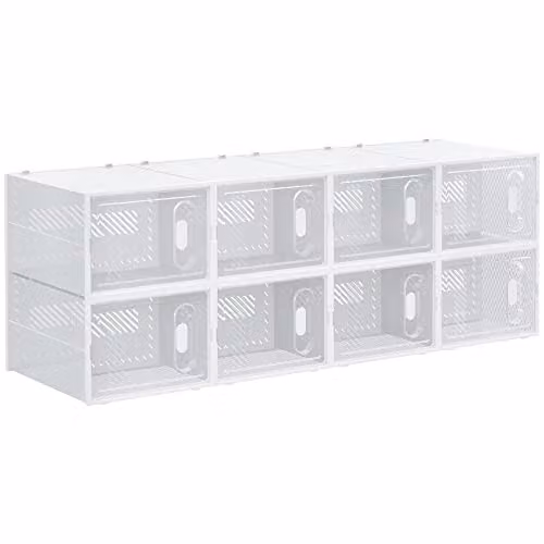 HOMCOM 8-Piece Transparent Shoe Box Set for UK/EU Sizes up to 12/46, W: 28 cm, D: 36 cm, H: 21 cm