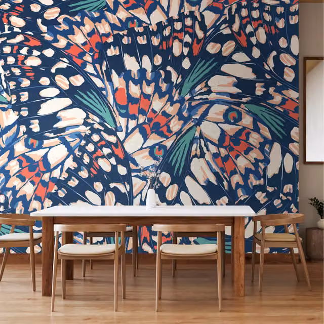 Origin Murals Abstract Butterfly Wings Wall Mural in Blue