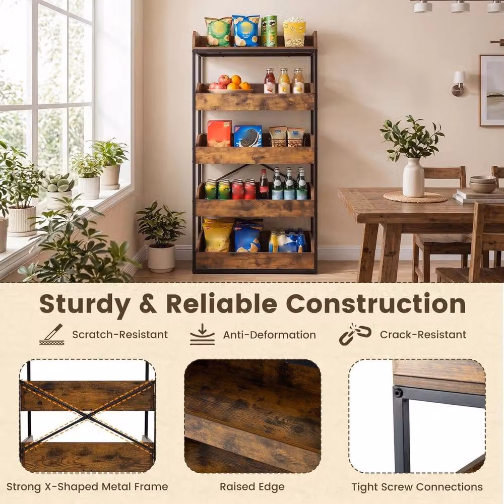 Kelvenix Industrial Utility Shelf in Brown with Adjustable Shelves for Kitchen or Living Room – 4