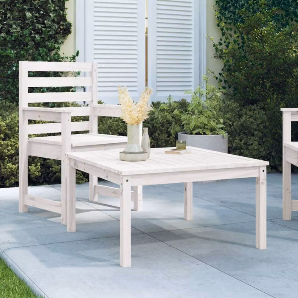 Berkfield Home White Square Garden Table in Solid Pine Wood, W/D/H: 82.5 x 82.5 x 45 cm – 2