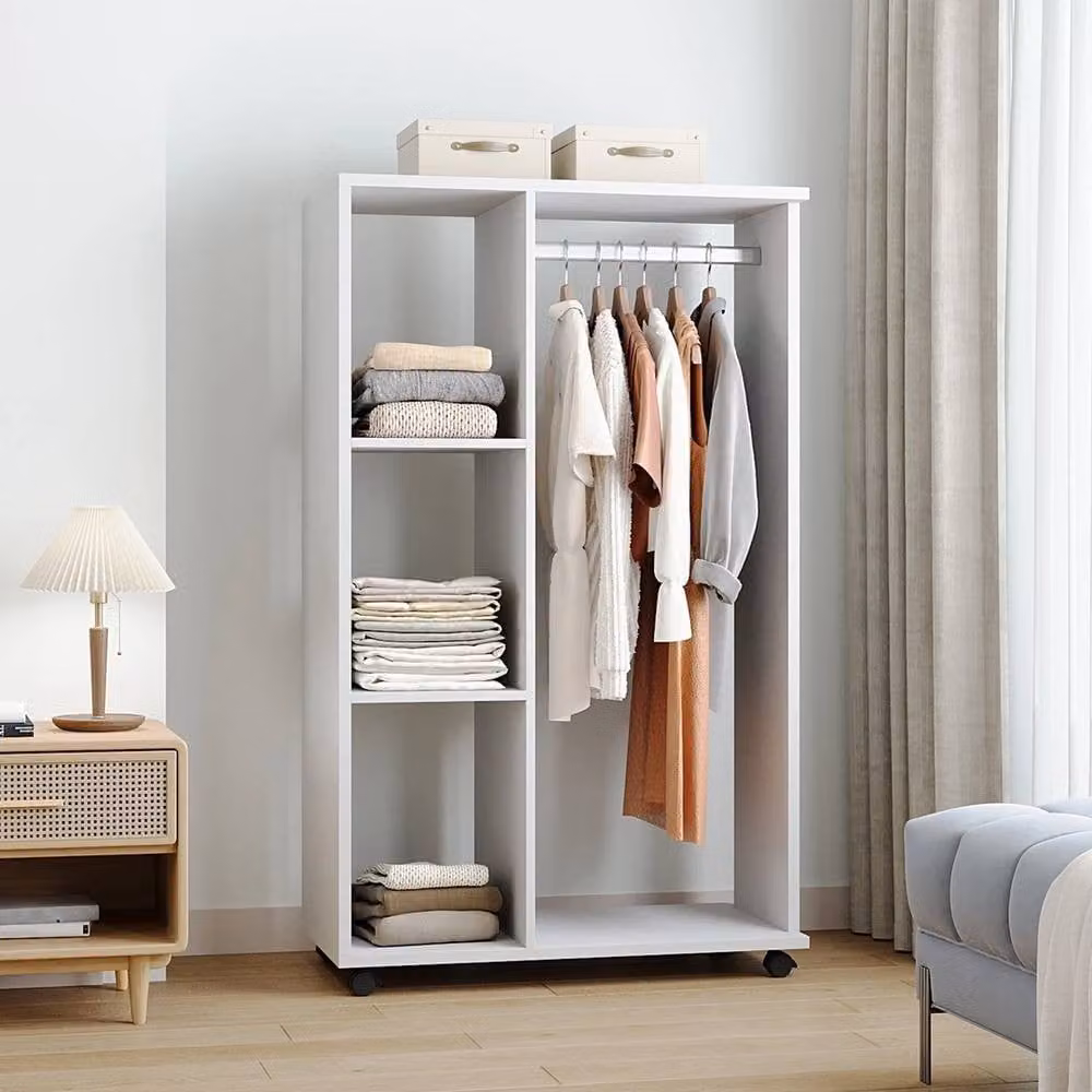 NESTLUNE Mobile Open Wardrobe with Storage Shelves and Hanging Rod, White, W/D/H: 80 x 40 x 128 cm – 2