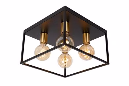 Lucide Ruben Black Metal Flush Ceiling Light with 4 x E27 Sockets – 1