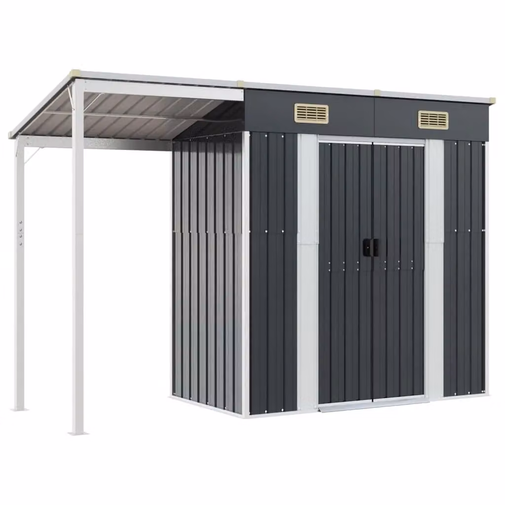 Berkfield Home Anthracite and Black Steel Garden Shed with Extended Pent Roof, W: 277 cm, D: 110.5 cm, H: 181 cm – 2