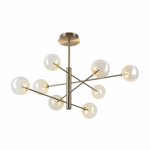 Ideal Lux Equinoxe 8 Light Multi Arm Pendant Ceiling Light with Amber Glass Shades in Gold and Brass – 1