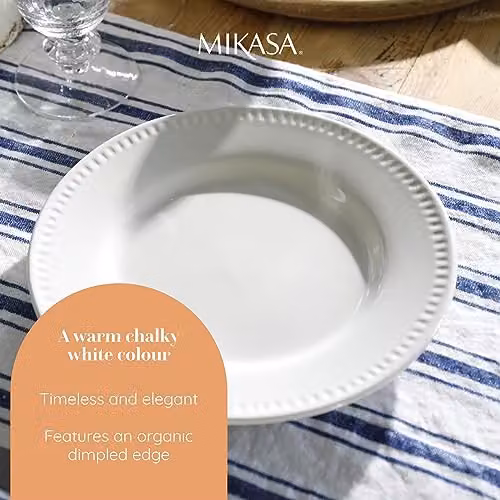 Mikasa Cranborne White Stoneware Dinner Plate Set of 4, Diameter: 27 cm – 3