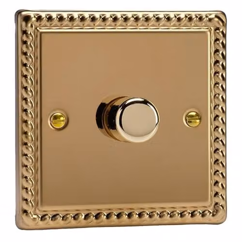 Varilight Classic Georgian 1-Gang 400W Push On/Off 1 or 2 Way Rotary Dimmer in Polished Brass – 1