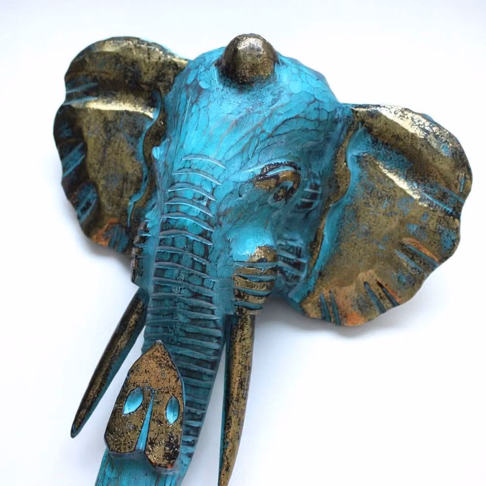 KDMD Large Elephant Head Wall Decor in Turquoise and Gold – 2