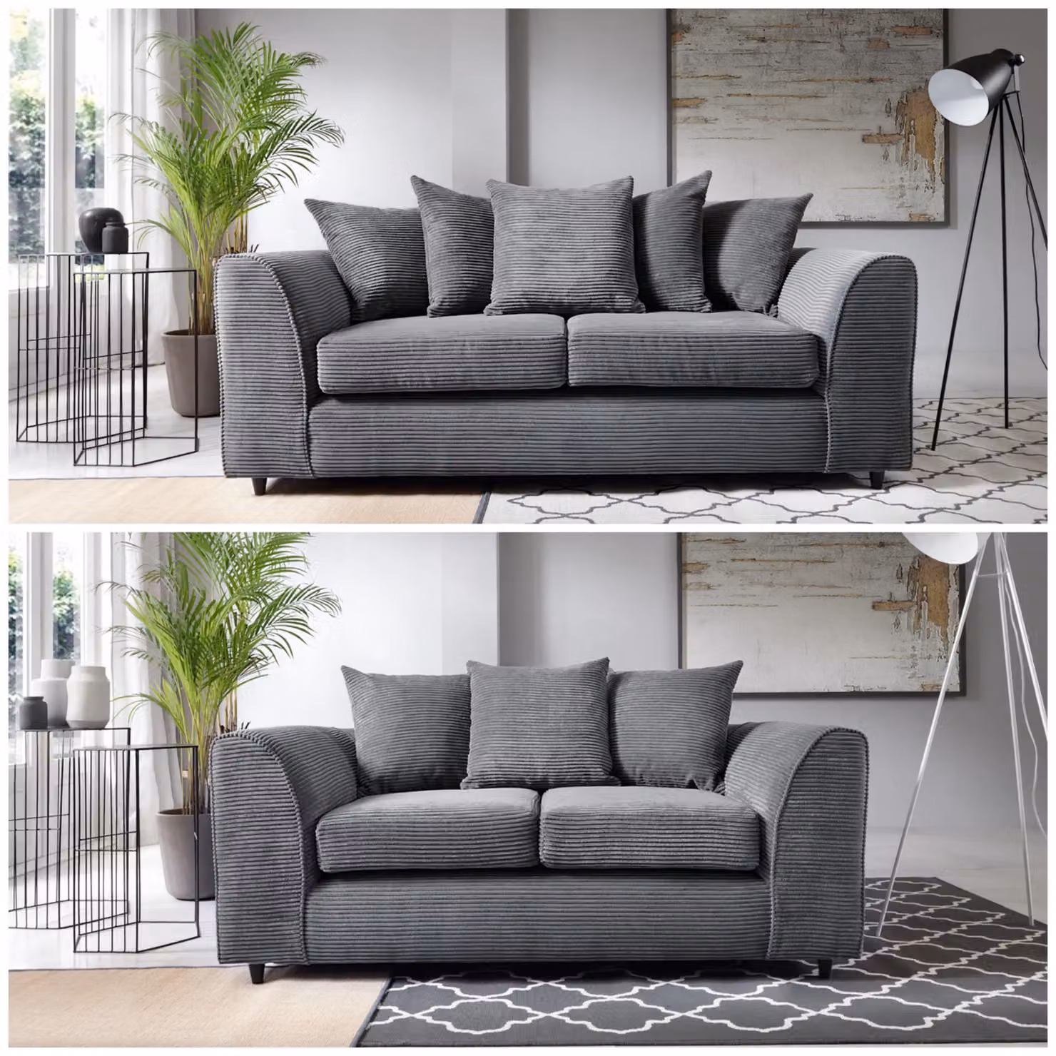 SquareBoxx Lennox Grey Cord Upholstered 3+2 Sofa Set with Scatter Cushions – 2