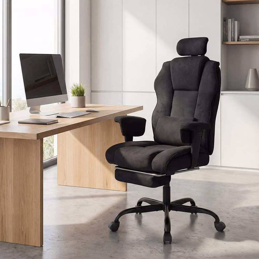 Levede Ergonomic Black Fabric Office and Gaming Chair with Adjustable Headrest, Armrests and Footrest – 2