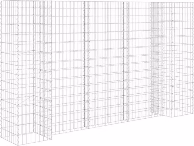 Berkfield Home H-Shaped Steel Wire Gabion Planter and Raised Bed in Silver, W/D/H: 260 x 40 x 150 cm