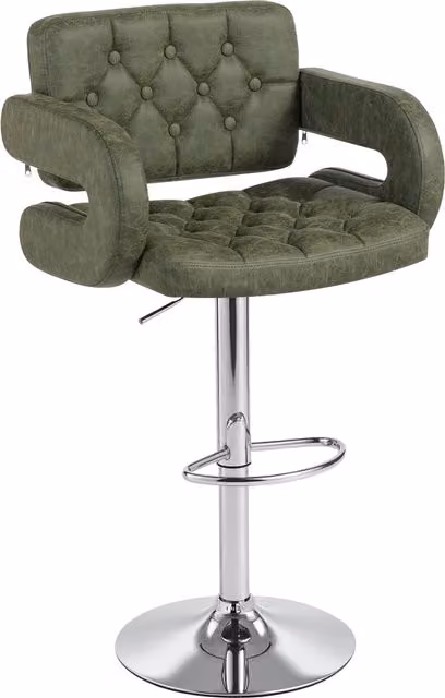 HOMCOM Green PU Leather Upholstered Swivel Bar Stool with Armrests and Footrest – 1