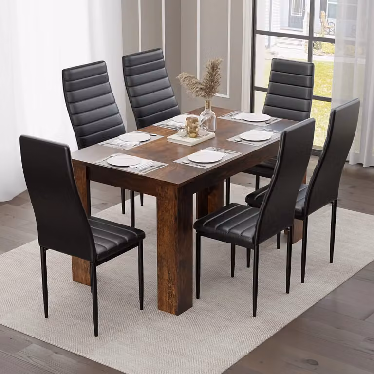 DHS Rustic Black 6 Seater Rectangular Dining Table and Chairs Set