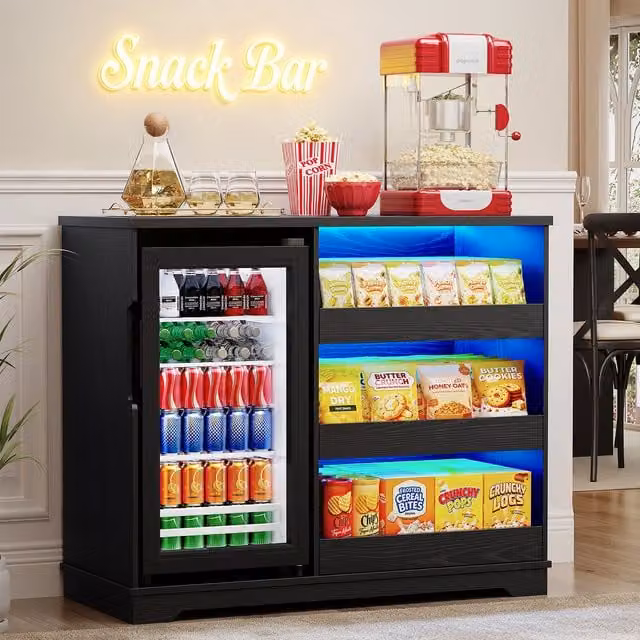 BROTTAR Black Modern Wine Cabinet with Fridge and Glass Doors, W/D/H: 120 x 40 x 78 cm