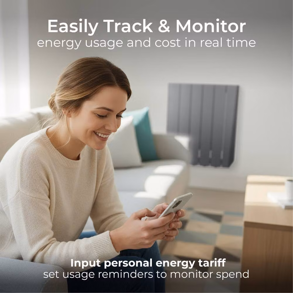Masterplug SmartEnergy Wall Mounted Oil-Filled Radiator with Wi-Fi and App Control, 1000W, Grey – 2
