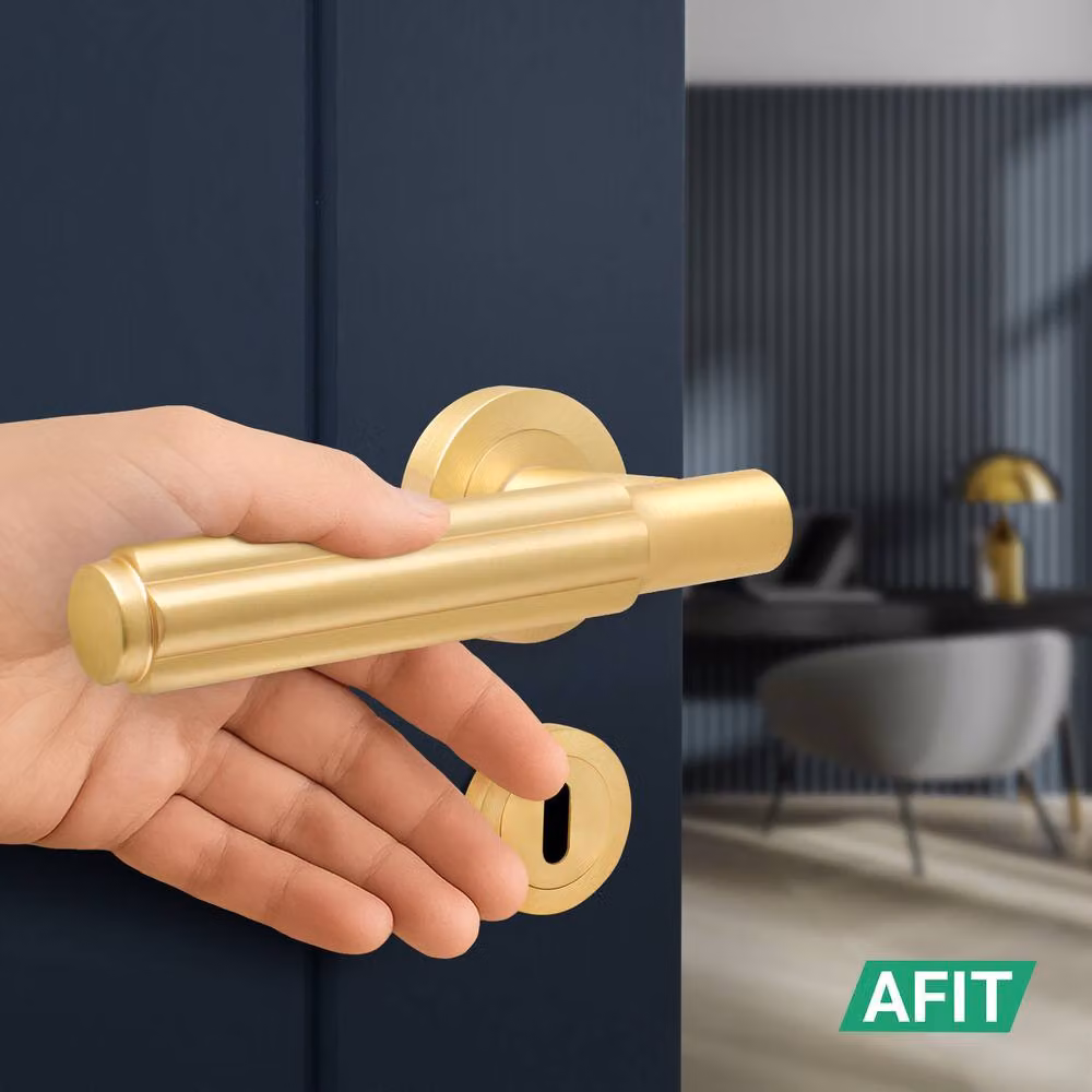 AFIT Satin Brass Fire Door Handle and Key Lock Set with Gold Hinges – 4