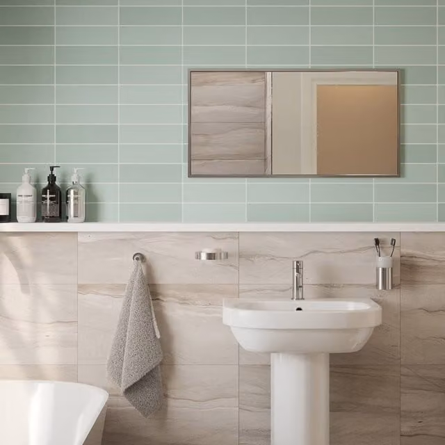 Johnson Tiles Haven Stone Effect Wall Tile Sample in Pebble Brown and Beige