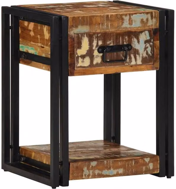 Berkfield Home Set of 2 Reclaimed Solid Wood Bedside Cabinets in Brown, W/D/H: 40 x 35 x 50 cm