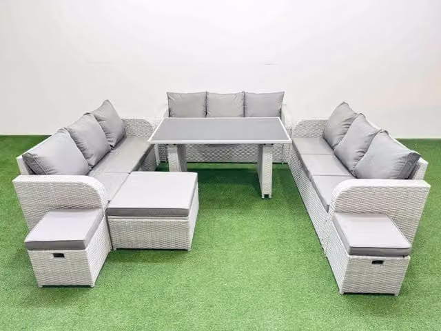 Fimous Modern Garden Furniture Set with 3 Stools in Light Grey Rattan and Metal