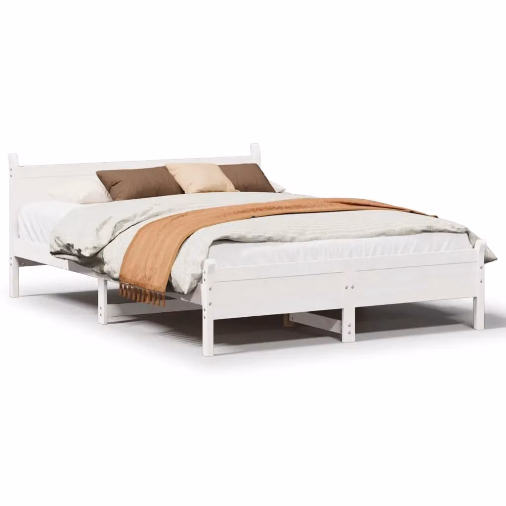 Berkfield Home White Solid Wood Pine Bed Frame, W/D/H: 150 x 200 cm – 2