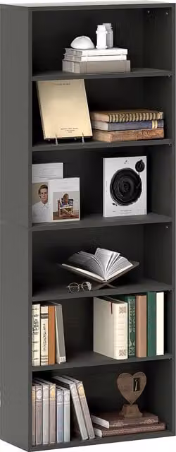 HOMCOM Six Shelf Modern Black Bookcase with Adjustable Shelves and Back Panel – 1