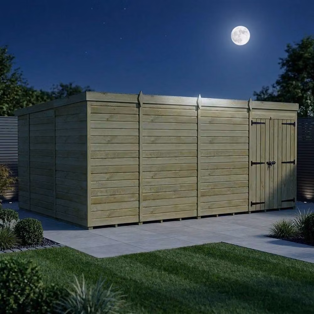 Buttercup Farm Brown Timber Pent Garden Shed with Double Doors, W: 457.2 cm, D: 304.8 cm, H: 210.0 cm – 3
