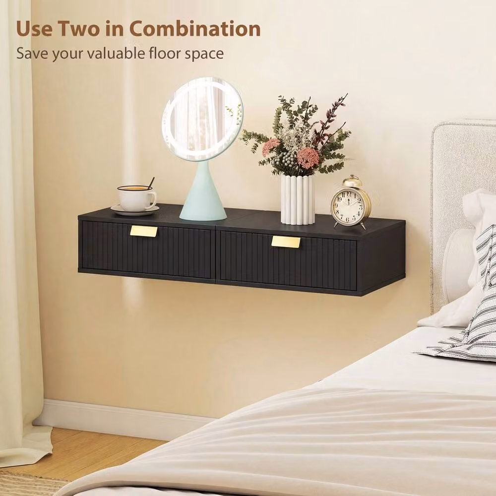 EONLION Set of 2 Black Floating Nightstands for your Bedroom – 3