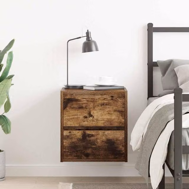 Berkfield Home Wall-mounted Bedside Cabinet in Smoked Oak Brown, W/D/H: 38 x 34 x 40 cm – 1