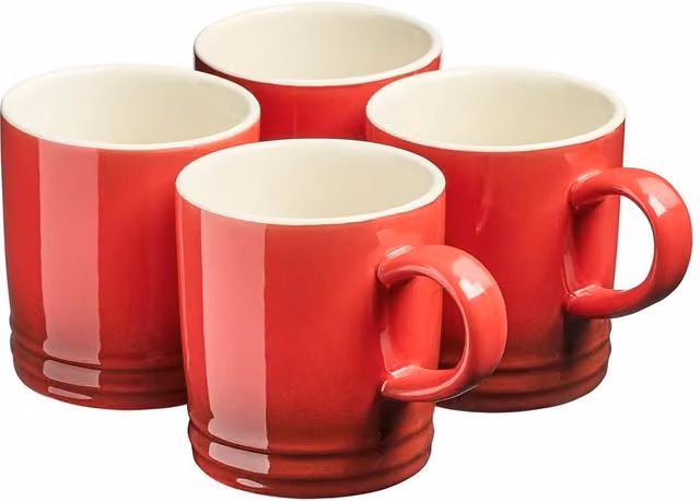 Cooks Professional 4 Piece Red Stoneware Tea and Coffee Mug Set, 240ml per mug – 1