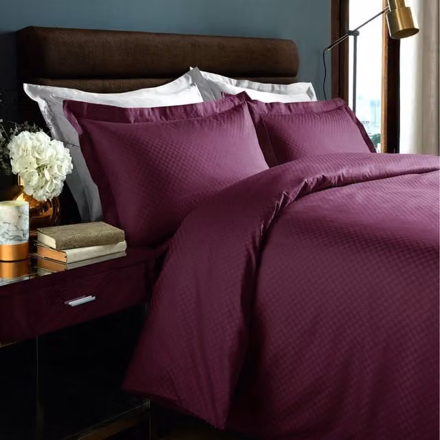 Roseley Cotton Micro Check Duvet Cover and Pillowcase Set, Purple, 200 x 200 cm