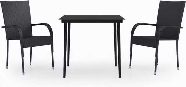 Berkfield Home 3 Piece Modern Garden Dining Set in Matt Black Powder Coated Steel with Glass Top – 1